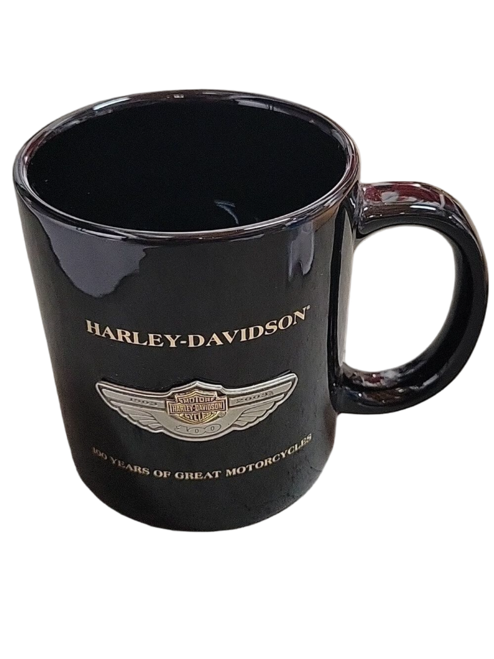 Harley-Davidson 100 Year Anniversary Coffee Mug, Black, Pewter Logo, 22 Oz.
